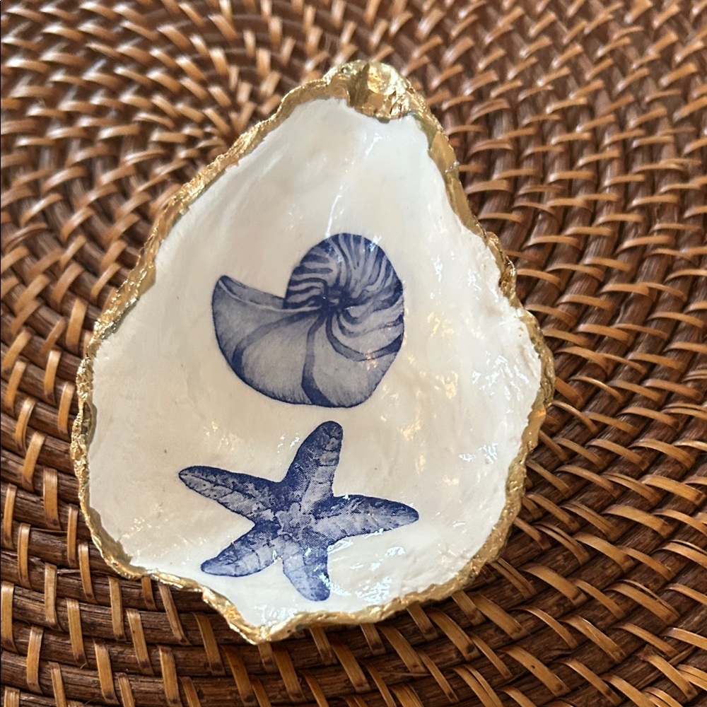 Gold Rimmed Oyster Shell Trinket Dish